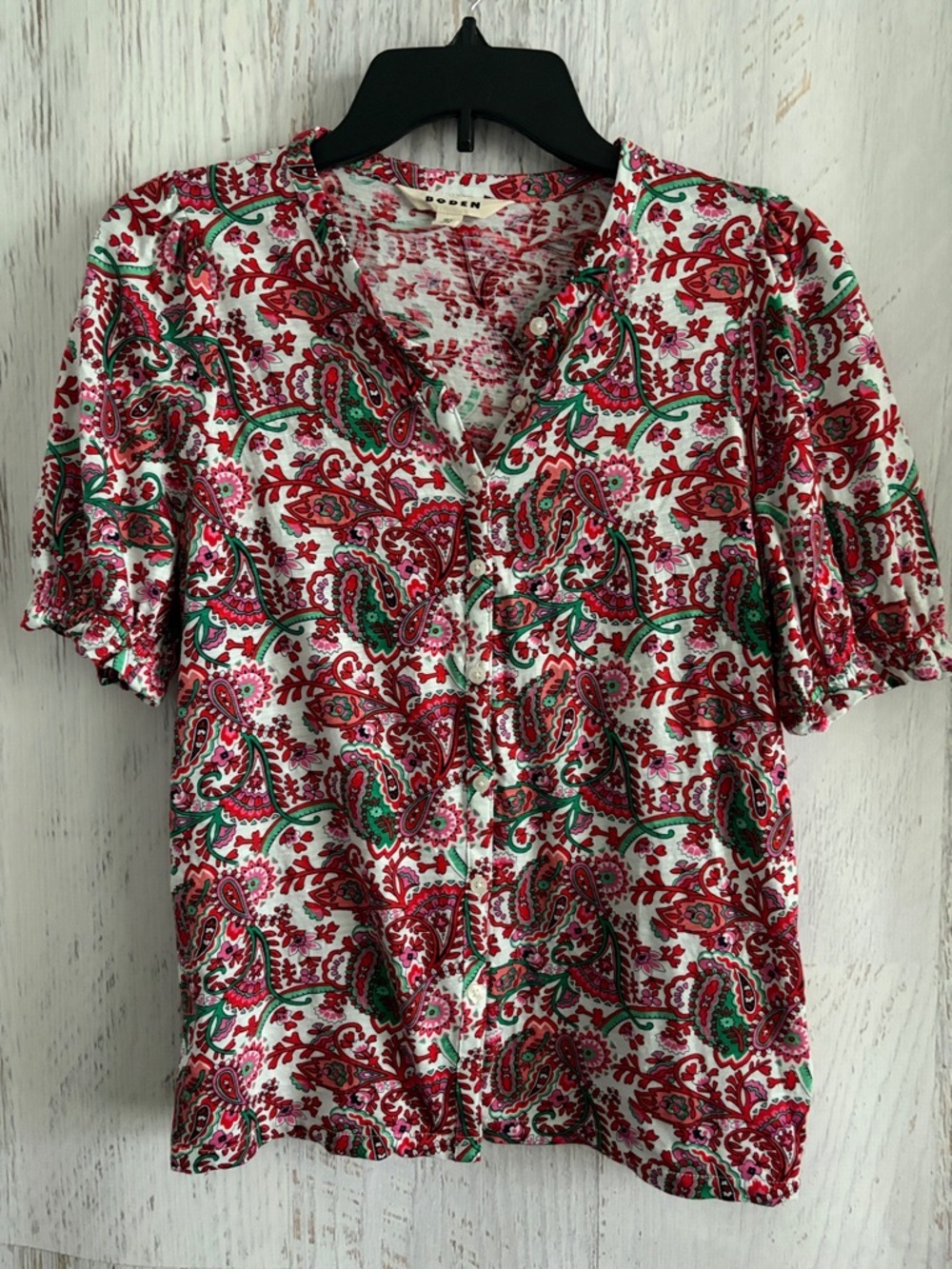 Boden Pink and Red Paisley Floral Button-Down Top